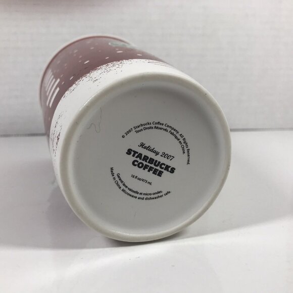 Starbucks Coffee Holiday 2007 16oz Coffee Tall Mug Christmas Snowflakes Snow Red - Picture 6 of 7